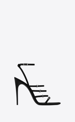 YSL Jerry Sandals In Crepe Satin And Rhinestones Schwarz | 86031-FGVX
