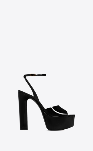 YSL Jodie Plattform Sandals In Lack Leder Schwarz | 07942-RCGQ