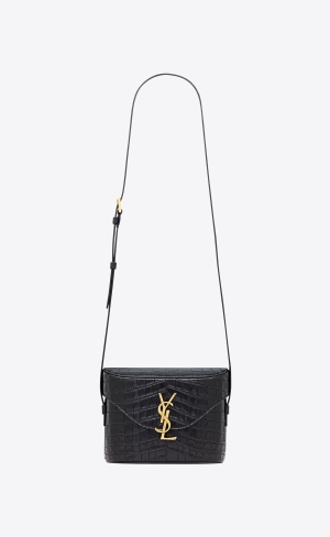 YSL June Box Bag In Crocodile-embossed Leder Schwarz | 58642-VZBW