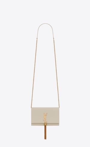 YSL Kate Chain Wallet With Tassel In Grain De Poudre Embossed Leder Blanc Vintage | 57308-AHVS