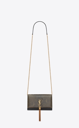 YSL Kate Chain Wallet With Tassel In Python Vert Militaire And Noir | 17823-FRCW