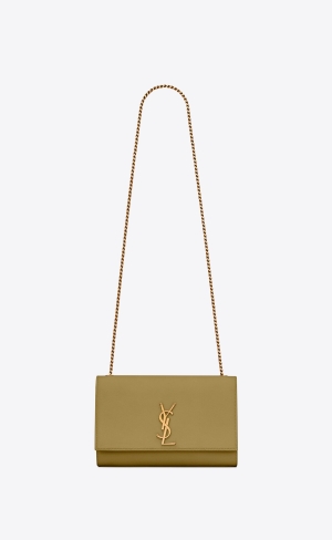 YSL Kate Medium Chain Bag In Grain De Poudre Embossed Leder Grün | 13094-NLKQ