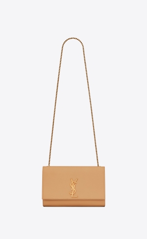 YSL Kate Medium Chain Bag In Grain De Poudre Embossed Leder Dunkelbraun | 35794-WYDH