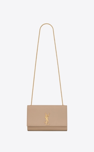 YSL Kate Medium Chain Bag In Grain De Poudre Embossed Leder Dunkelbeige | 53410-RCXH