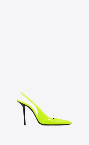 YSL Kiss Slingback Pumps In Lack Leder Jaune Fluo | 59038-RLYQ