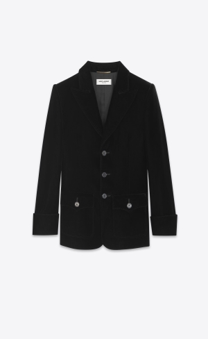 YSL Kurzes Single-breasted Jacket In Cupro Velvet Schwarz | 62075-VJQY