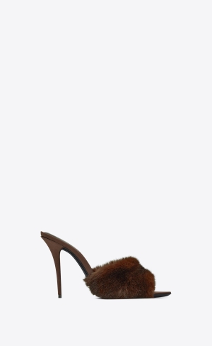YSL La 16 Absatz Mules In Animal Free-fur And Smooth Leder Dunkelschokolade | 13298-PCOY