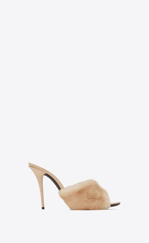 YSL La 16 Absatz Mules In Animal Free-fur And Smooth Leder Hellbeige | 86091-SYLB