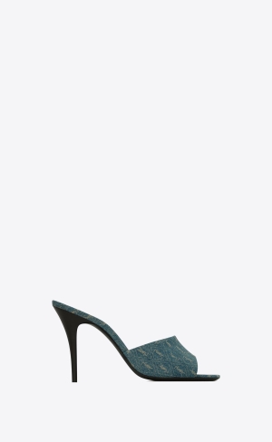 YSL La 16 Mules In Cassandre Denim Navy | 09546-JAYL
