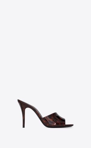 YSL La 16 Mules In Tortoiseshell Lack Leder Naturel | 74190-XWLB