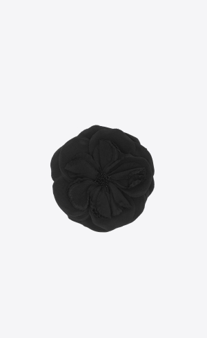 YSL Large Wild Flower Brooch In Jersey Schwarz | 03265-RXNF