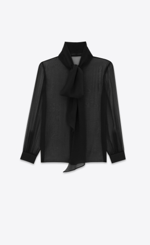 YSL Lavallière-neck Shirt In Silk Muslin Schwarz | 72685-NYWZ