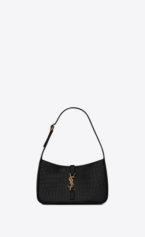 YSL Le 5 À 7 In Crocodile-embossed Shiny Leder Noir | 37295-USCK
