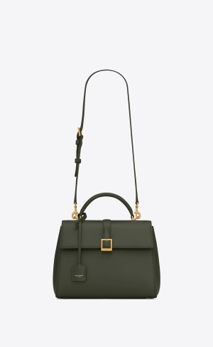 YSL Le Fermoir Small Top Handle Bag In Shiny Leder Vert Fonce | 16732-JMFQ