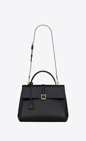 YSL Le Fermoir Top Handle Bag In Shiny Leder Schwarz | 60584-SRKT