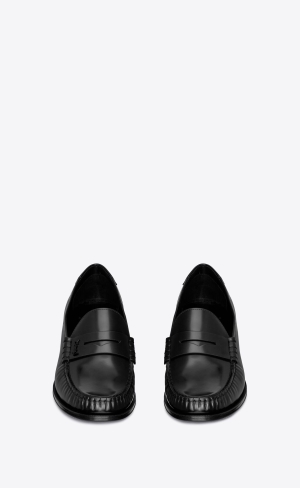YSL Le Loafer Cassandre Absatz-penny Slippers In Smooth Leder Noir | 96057-MCAS