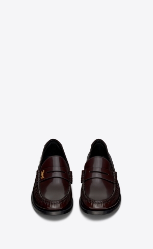 YSL Le Loafer Penny Slippers In Smooth Leder Dunkelbordeaux | 72865-UBDN