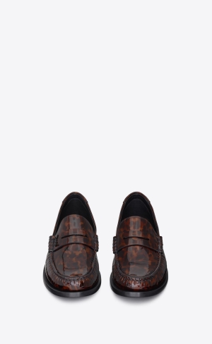 YSL Le Loafer Penny Slippers In Tortoiseshell Lack Leder Naturel | 13678-UJLT
