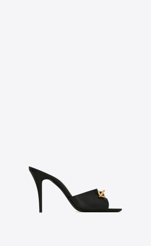 YSL Le Maillon Absatz Mules In Smooth Leder Noir | 70219-ZPAQ