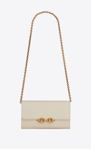 YSL Le Maillon Chain Wallet In Shiny Leder Weiß | 89206-XVMJ