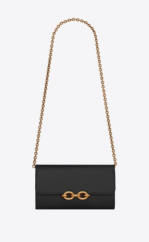 YSL Le Maillon Chain Wallet In Shiny Leder Schwarz | 93768-XRCK