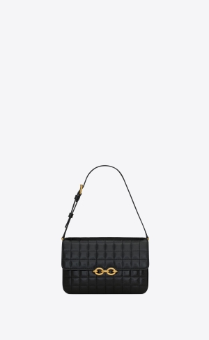 YSL Le Maillon In Gesteppt Shiny Leder Schwarz | 79015-QVUW