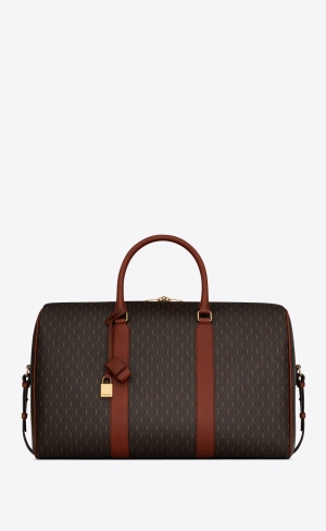 YSL Le Monogramme 48h Duffle In Cassandre Canvas And Vegetable Tanned Leder Marron Kaki Et Brun Argile | 30159-CKBN
