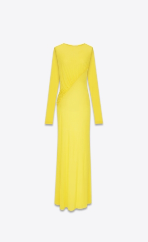 YSL Long Draped Kleider In Crepe Jersey Jaune Vif | 94083-JUCE