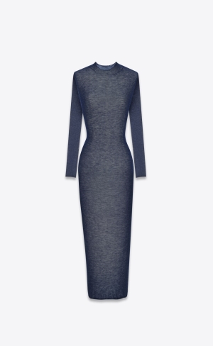 YSL Long Kleider In Viscose And Wolle Bleu Nuit | 23058-WHKM