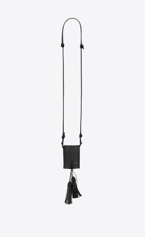 YSL Long Tassel Bag Necklace In Vegetable-tanned Leder And Metal Schwarz | 72395-FMZI