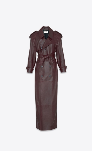 YSL Long Trench In Shiny Lambskin Bordeaux | 95648-GWBC