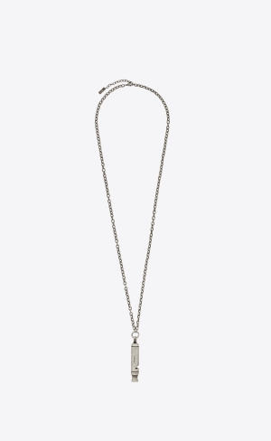 YSL Long Whistle Charm Necklace In Metal Silber | 47956-VKET