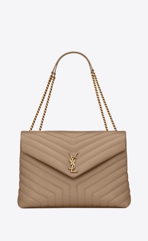 YSL Loulou Large Chain Bag In Gesteppt "Y" Leder Braun | 26851-AREV