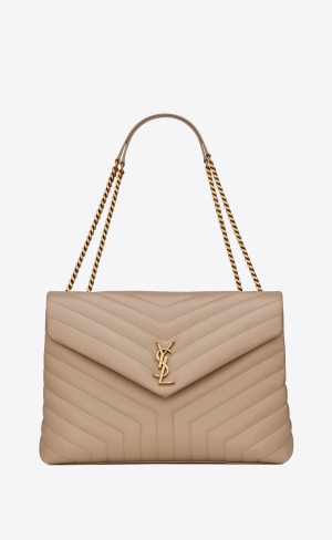YSL Loulou Large Chain Bag In Gesteppt "Y" Leder Dunkelbeige | 60857-XRYG