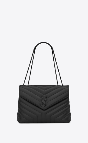 YSL Loulou Medium Chain Bag In Gesteppt "Y" Leder Noir | 40128-QJTM