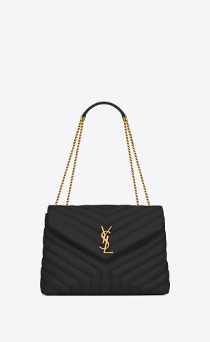 YSL Loulou Medium Chain Bag In Gesteppt "Y" Leder Noir | 48163-NUTV