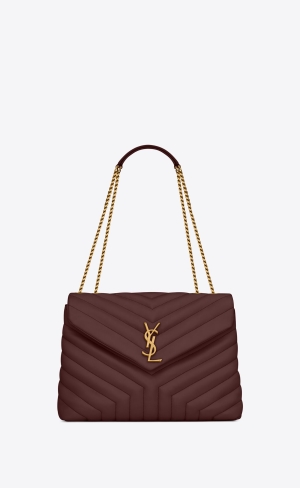 YSL Loulou Medium Chain Bag In Gesteppt "Y" Leder Dunkelrot | 63850-HNZD