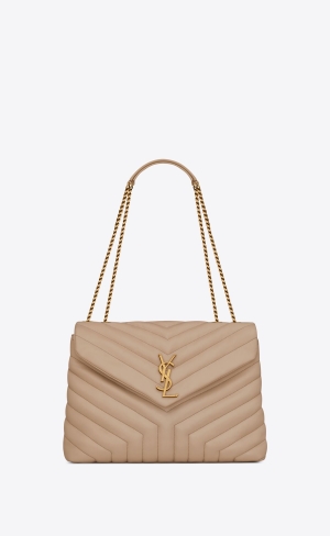 YSL Loulou Medium Chain Bag In Gesteppt "Y" Leder Dunkelbeige | 74596-VXTO