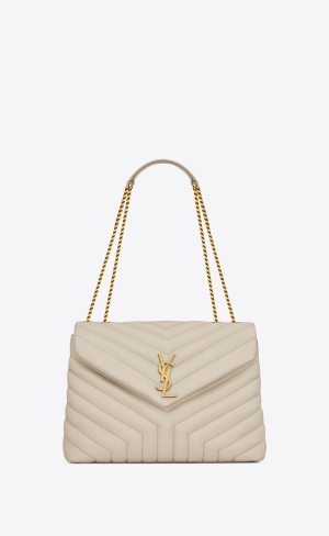 YSL Loulou Medium Chain Bag In Gesteppt "Y" Leder Blanc Vintage | 75849-ZERG