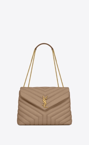 YSL Loulou Medium Chain Bag In Gesteppt "Y" Leder Braun | 84915-ZUKJ
