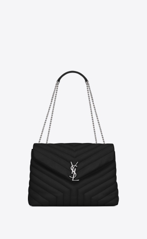 YSL Loulou Medium Chain Bag In Gesteppt "Y" Leder Noir | 92034-YLBF