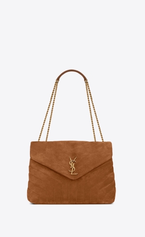 YSL Loulou Medium Chain Bag In "Y"-quilted Wildleder Cinnamon | 07492-FMOE