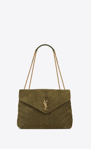 YSL Loulou Medium In Gesteppt "Y" Wildleder Olivgrün Grün | 13056-PJXK