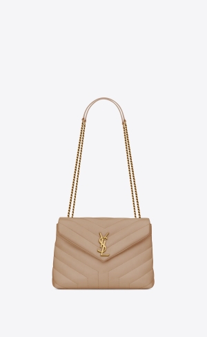 YSL Loulou Small Chain Bag In Gesteppt "Y" Leder Dunkelbeige | 29634-XRJW