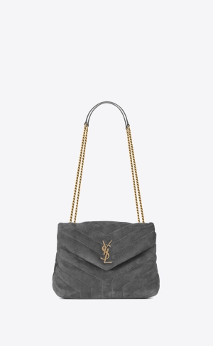 YSL Loulou Small Chain Bag In "Y"-quilted Wildleder Storm | 71368-JZUK