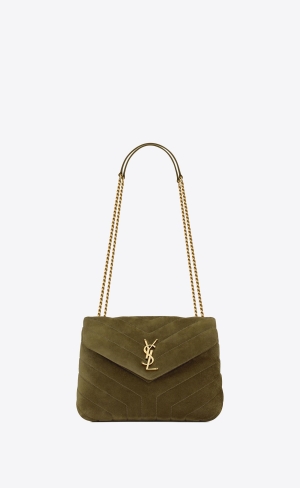 YSL Loulou Small In Gesteppt "Y" Wildleder Olivgrün Grün | 86093-WPRT