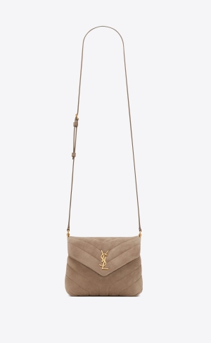 YSL Loulou Toy Riemen Bag In Matelassé "Y" Wildleder Grau Braun | 18723-NCVB