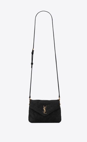 YSL Loulou Toy Riemen Bag In "Y" Gesteppt Wildleder And Smooth Leder Schwarz | 38192-IMBW