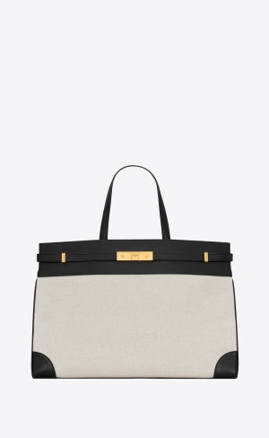 YSL Manhattan Large Shopping Bag In Canvas And Shiny Leder Schwarz | 20759-INBV