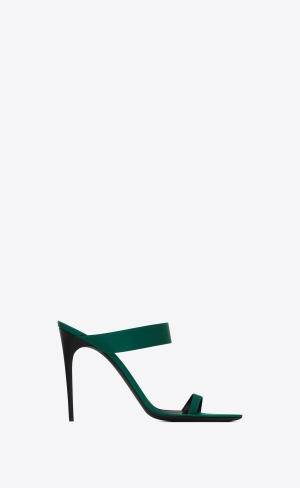 YSL Martha Mules In Crepe Satin Vert Sapin | 36298-ZEMJ